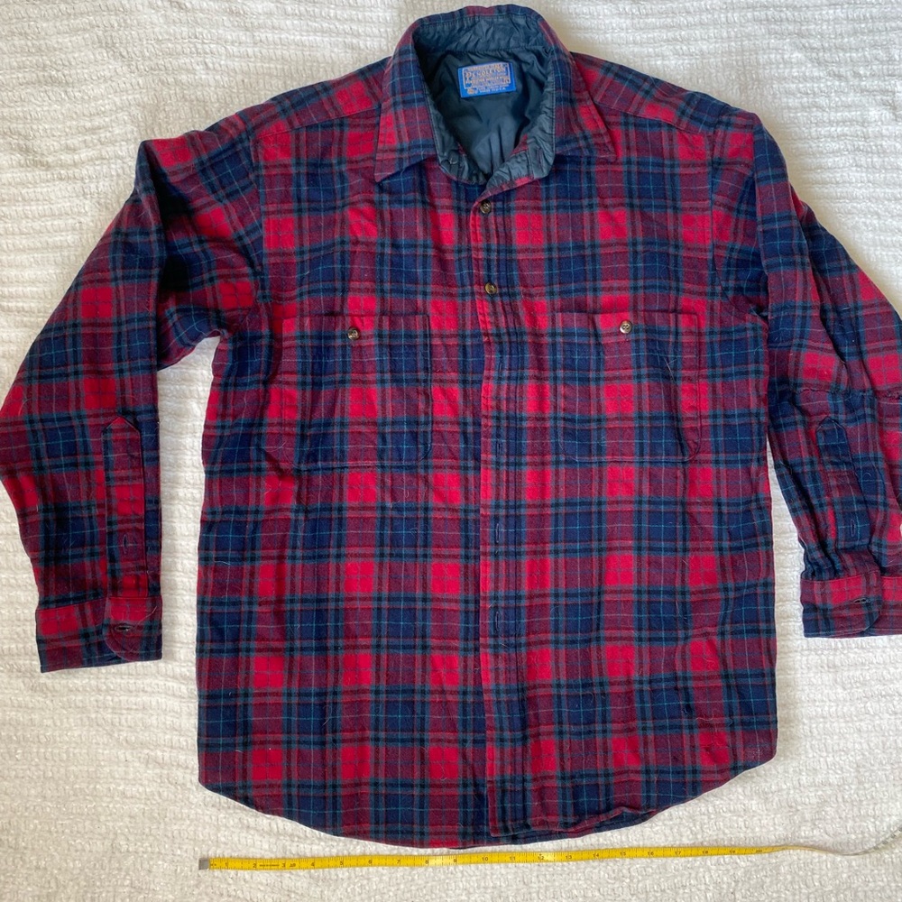 Vintage Pendleton L Red Plaid Real Wool Long Sleeve Shirt Outdoors Rugged